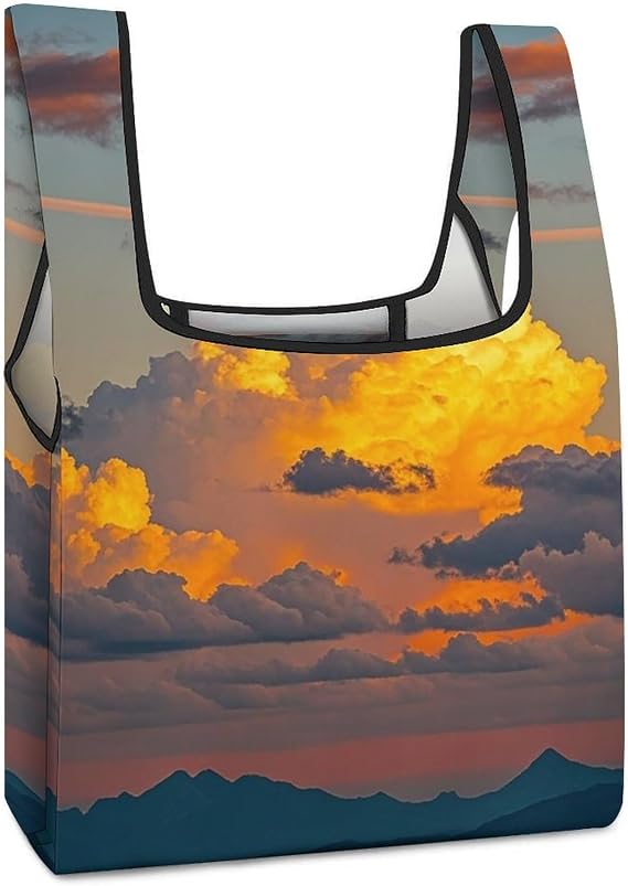 Orange Sky Tote Bag Reusable Shopping Handbag Washable Foldable Grocery Tote for Picnic Shopping