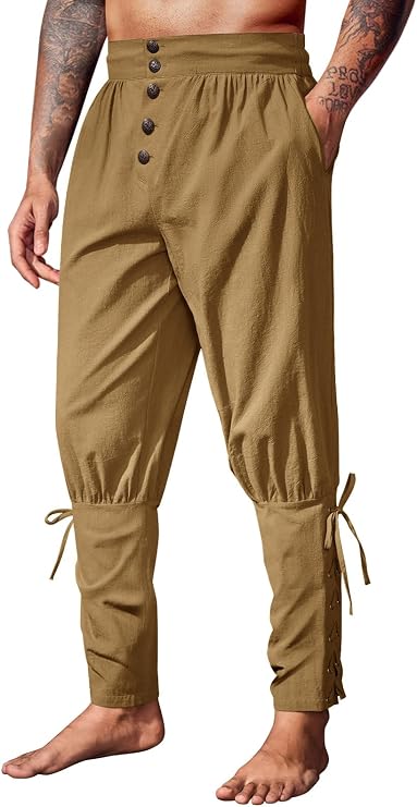 Runcati Mens Medieval Pirate Pants Renaissance Viking Costume Trousers