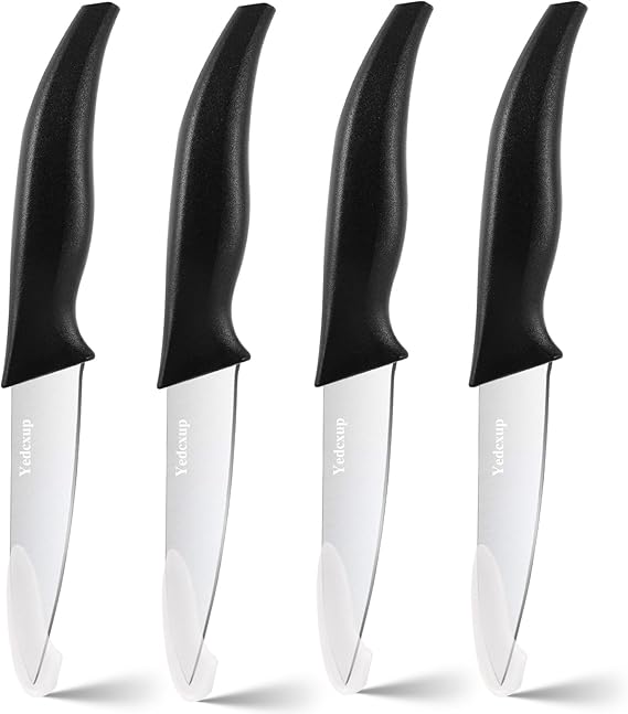 4-Piece Paring Knife Set, 4 Inch 4Cr14 Stainless Steel Sharp Fruit Vegetable Peeling Knives with Ergonomic Anti-Slip Large Handle, Small Kitchen Utility Knife for Daily Meal Prep, Black