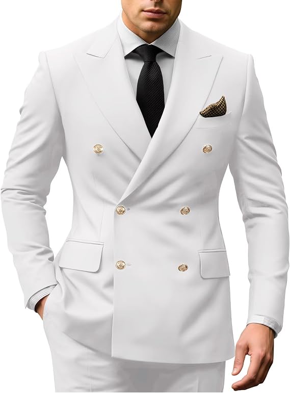 Wangyue Mens Suits Double Breasted Suit Men 2 Piece Slim Fit Wedding Suit Double Breasted Blazer Formal Groom Prom Suits