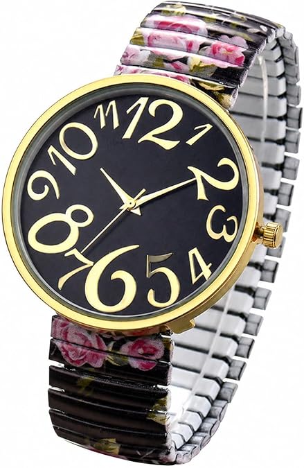 OIDEA Women's Easy Reader Watch: Bohemian Printed Super Large Clear Number Stretch Wrist Watch Elastic Strap Watches for Women Waterproof Ladies Wristwatch