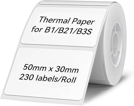 NIIMBOT B1/B21/B3S Etikel Yazıcı için Etiketler, 2" x 1.2" (50×30 mm) Su Geçirmez Etiket Kağıdı Nakliye Adresi Kendinden Yapışkanlı Etiketleme Değiştirme - 1 Rulo 230 adet (Beyaz)