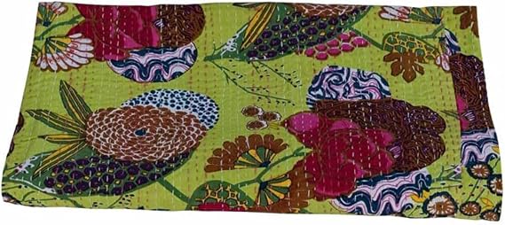 Indian Handmade Cotton Kantha Quilt Throw Blanket Bedspread gudari, Blankets Queen Size for Summer Lightweight Boho Blankets for Queen Size beds