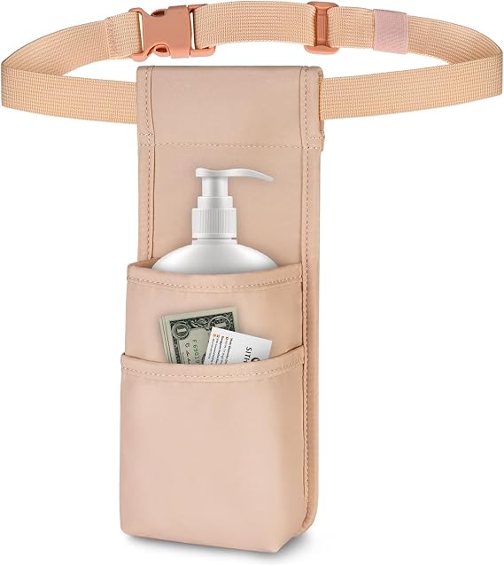 SITHON Professional Massage Bottle Bag for 1 Bottle, Lotion Oil Waist Holder Organizer, Massage Therapist Holster with Adjustable Belt, Multiple Pockets (Bag Only) (Rose Gold)