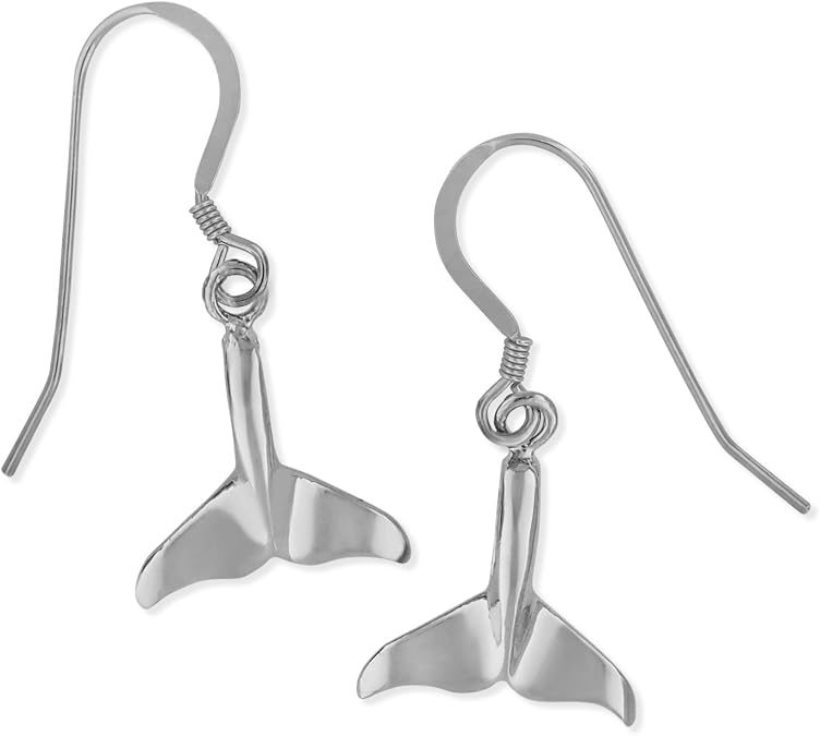 Sterling Silver Whale Tail Dangling Earrings