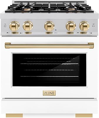 ZLINE Autograph 30 Select Dual Fuel Range wWhite Door & Gold Accents HDRZ-WM-30-G