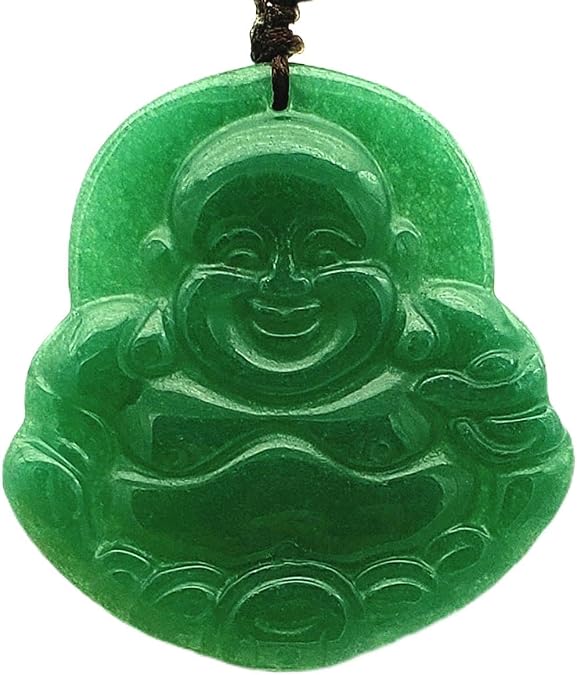 Betterdecor Feng Shui Handmade Jade Green Chinese Laughing Happly Money Buddha Pendant for Protection and Wealth