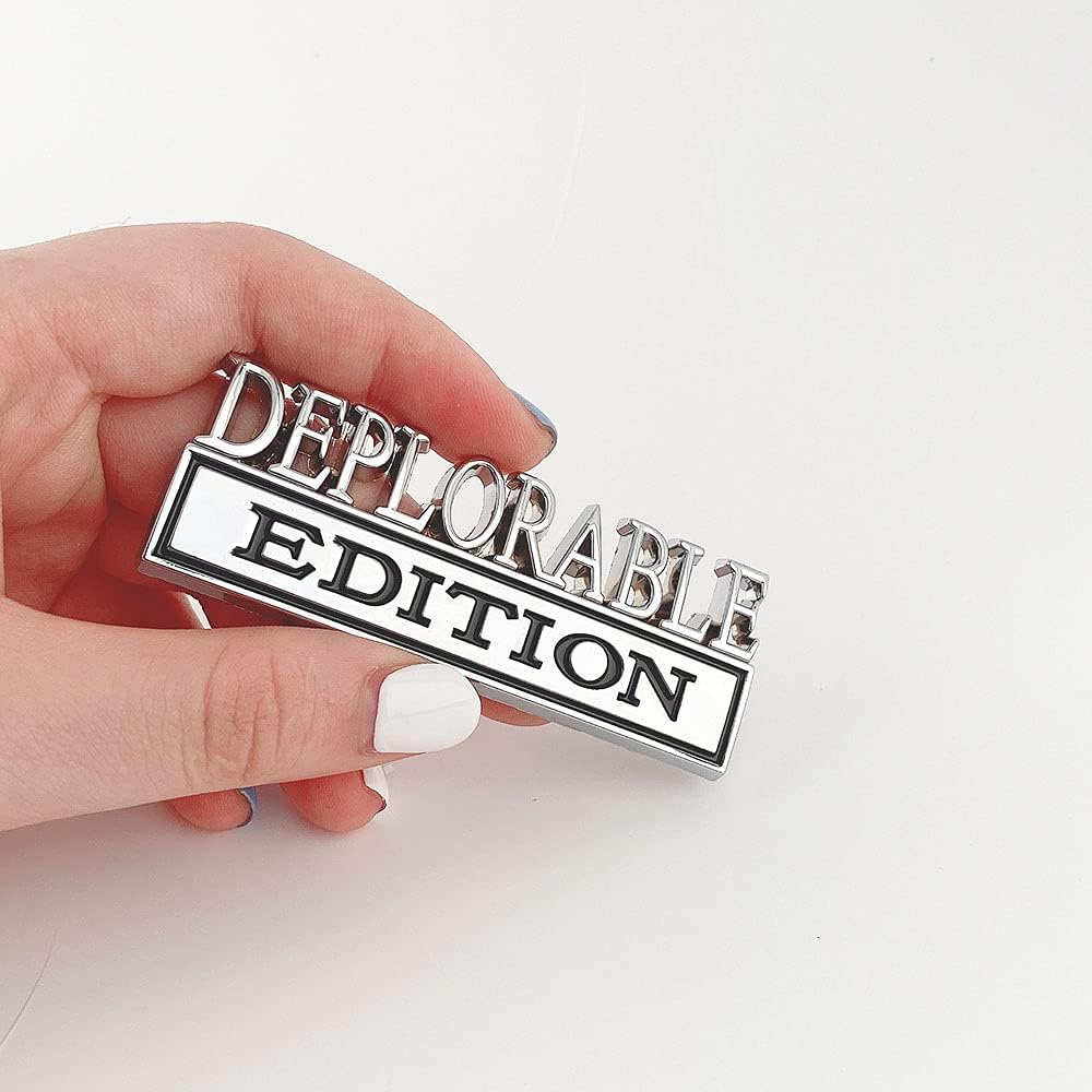 OEM DEPLORABLE Edition Emblem Tailgate Badge Front GrilleHoodTrunk Replacement Car Truck SUV Compatible with Ford F150 F250 F350 Chevy Silverado 1500 2500 Chevrolet C10 C15 Dodge Chrome-Black