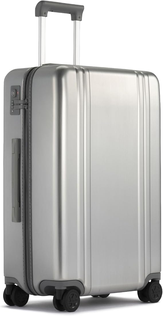 ZERO Halliburton Classic Lightweight 4.0 Medium Hardside Travel Case, 26-Inch, Four Dual Spinner Wheels, TSA Accepted Lock, Telescoping Pull Handle, 60L, Brushed Finish- Silver