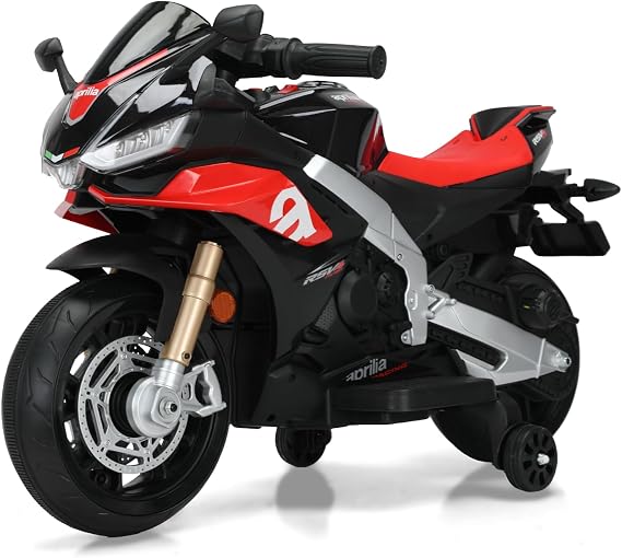 12V Kids Motorcycle, Electric Motorcycle for Kids with Long Battery Life, Top Speed to 3mph, Ride On Motorcycle with EVA Wheels, Training Wheels, Large Seat-Black