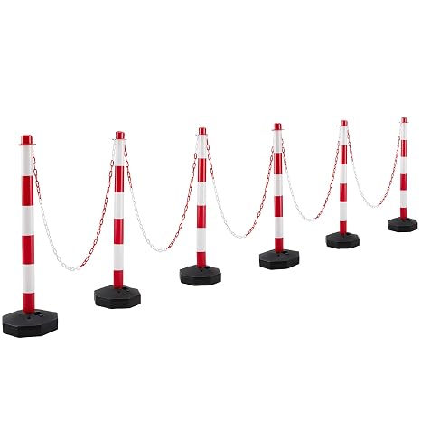 HABUTWAY 6Pcs Traffic Delineator Post Cone with 5.5FT Chain, Chain Safety Barriers Outdoor and Indoor Crowd Control Barricade (Red+White)
