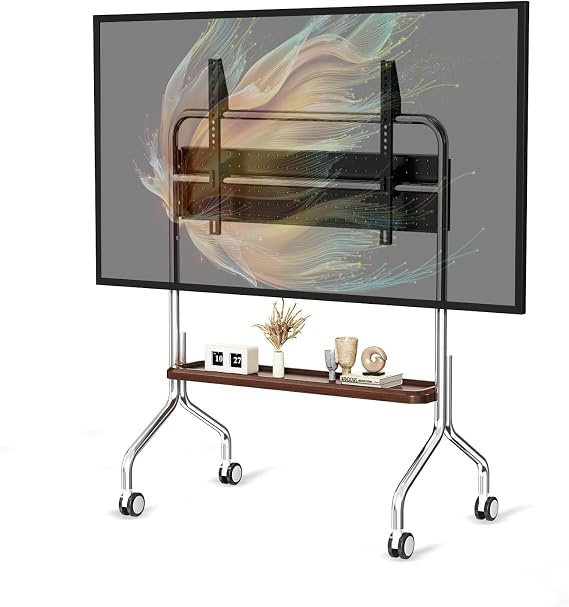TV Stand on Wheels Shelf and Peg Board for 32-75 inch TVs