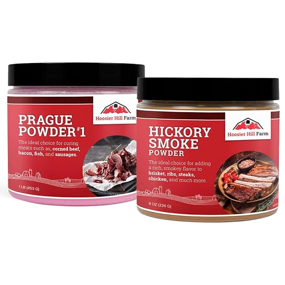 Hoosier Hill Farm Meat Lover's Bundle, Prague Powder No. 1 Pink Curing Salt 1LB (Pack of 1), Hickory Smoke Powder 8oz (Pack of 1)