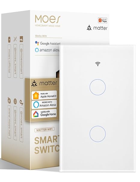 MOES Matter WiFi Smart Touch Light Switch, Compatible with Alexa Google, 2 Gang