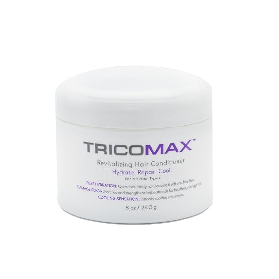 Tricomax Hair Growth Conditioner for Thinning Hair - Keratin & Biotin Deep Conditioner, Peppermint Scalp Treatment, Shea Butter, Sulfate Free, 8 Fl Oz