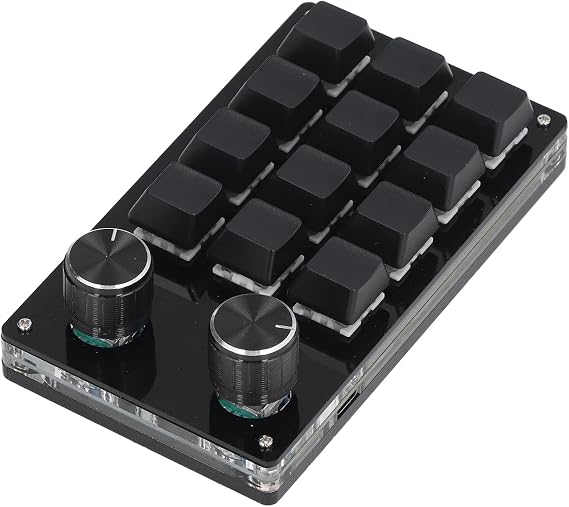 Macro Mechanical Keyboard, 12 Keys Portable Mini One Hand Mechanical Gaming Keypad 2 Knobs OSU Gaming Keyboard with USB Cable DIY Custom Programmable Keypad for Windows
