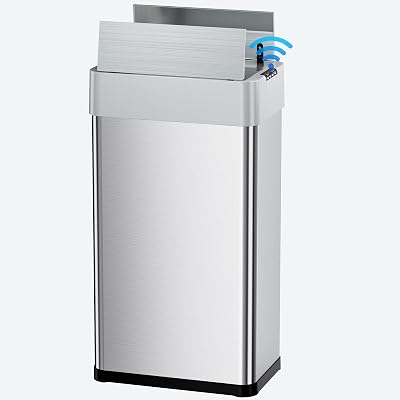 AthLike Automatic Trash Can,16 Gallon Touchless Motion Sensor Trash Bin, Smart Garbage Can with Soft-Close Lid, Bag Retainer Ring and Display Light,for Kitchen,Living Room Office Silver, 60L