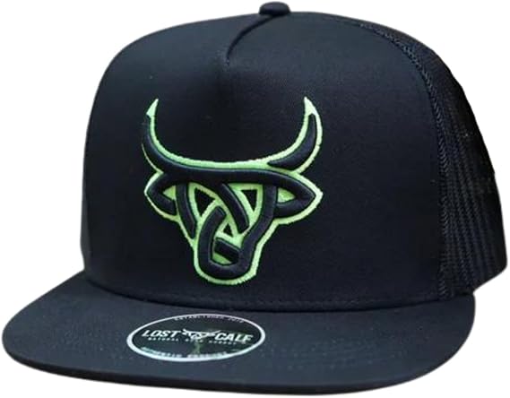 LOST CALF Hornet Flat Bill Adjustable Snapback Cap Hat Black/Green
