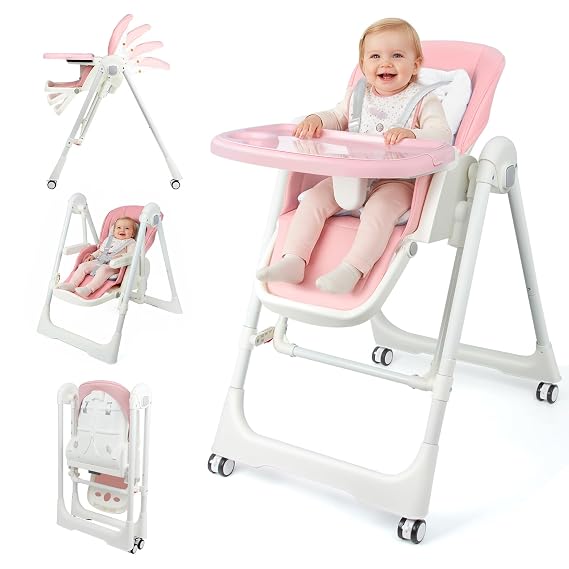 Foldable High Chairs for Babies and Toddlers Convert to Baby Rocker