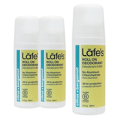 Lafes Natural Deodorant | 3oz Roll-On Aluminum Free Natural Deodorant | Citrus & Bergamot | 3 Pack