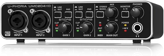 Behringer U-PHORIA UMC204 Audiophile 2x4, 24-Bit/96 kHz USB Audio/MIDI Interface with Midas Mic Preamplifiers