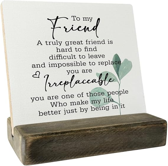 True Friendship Wood Plaque with Stand, A Great Friend is Hard to Find and Replace, Gifts for Women, Men, Friends