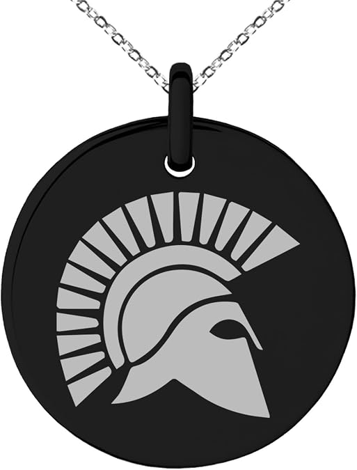 Stainless Steel Ares Greek God of War Symbol Small Medallion Circle Charm Pendant Necklace