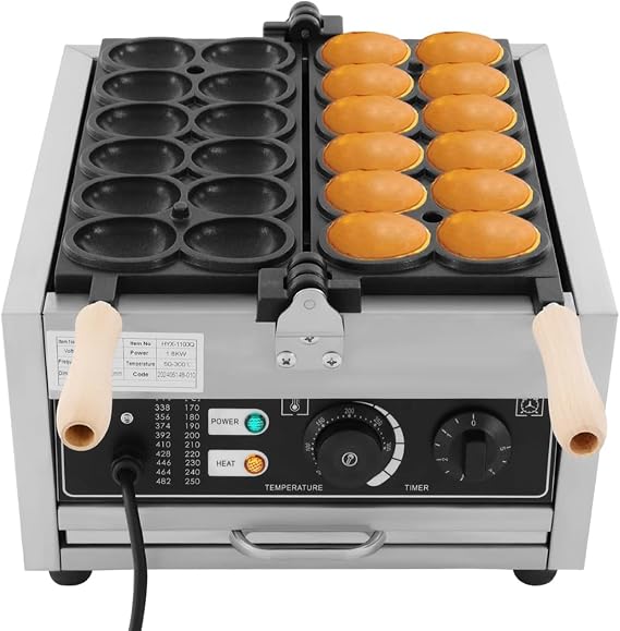 Commercial Stainless Steel Bubble Waffle Maker, 1800W 12-Hole Egg Waffle Iron, Adjustable Temperature & Timer, Non-Stick Electric Waffle Iron for Home Use