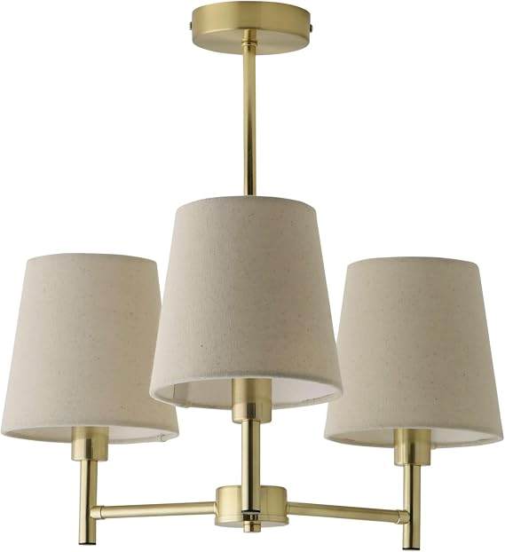 ValueLights | Kincaid 3 Arm Brushed Gold Tapered Shade Chandelier Style Ceiling Light | Ceiling Lights, Home Décor & Improvement Essential | Mains Wired