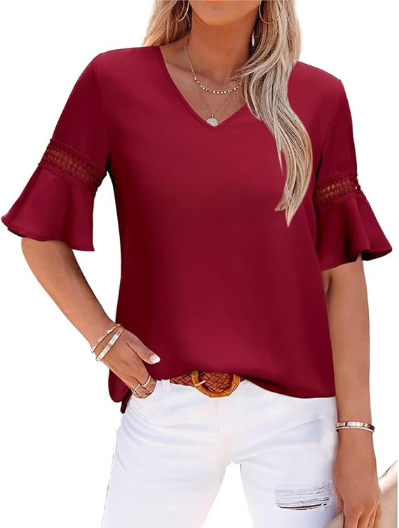 STYLEWORD Womens Tops Dressy Casual Short Sleeve V Neck Spring Summer Blouses Business Work Shirts