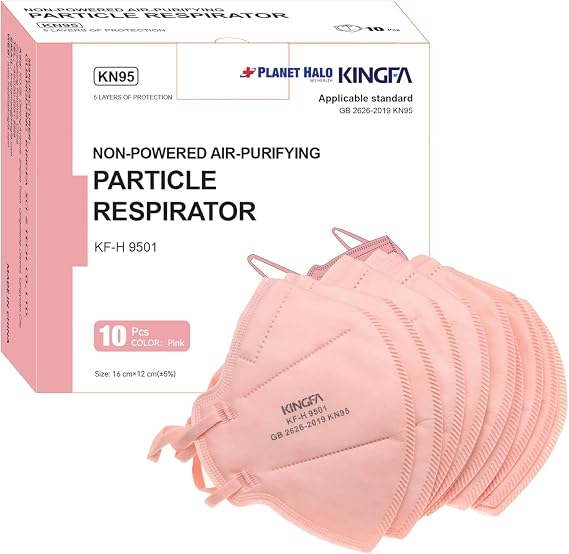 Kingfa Color KN95 Mask - Pack of 10 Pink 2nd Generation - Large 5-Ply Protective Layers - Unisex Adult KN95 Face Mask GB2626-2019 New Standard
