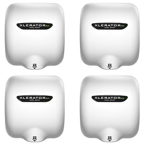 XLERATOReco XL-BW-ECO 1.1N High Speed Commercial Hand Dryer, Excel Dryer, White Thermoset Cover, Automatic, Surface Mount, Noise Reduction Nozzle, LEED Credits, No Heat 4.5 Amps 110/120V (4 Pack)