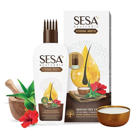 SESA Ayurvedic Strong Roots Hair Oil 100 Ml Hair Strenghtening Reduces Hairfall No Mineral Oil Hair Oil For Women And Men, 3.38 oz