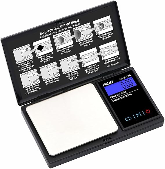 American Weigh Scales 100g x 0.01g Digital Pocket Scale | Precision Digital Scale LCD Display Grams Ounces, Jewelry Scale, Small Pocket Food, Electronic Lab Scale (Calibration Weight Included)