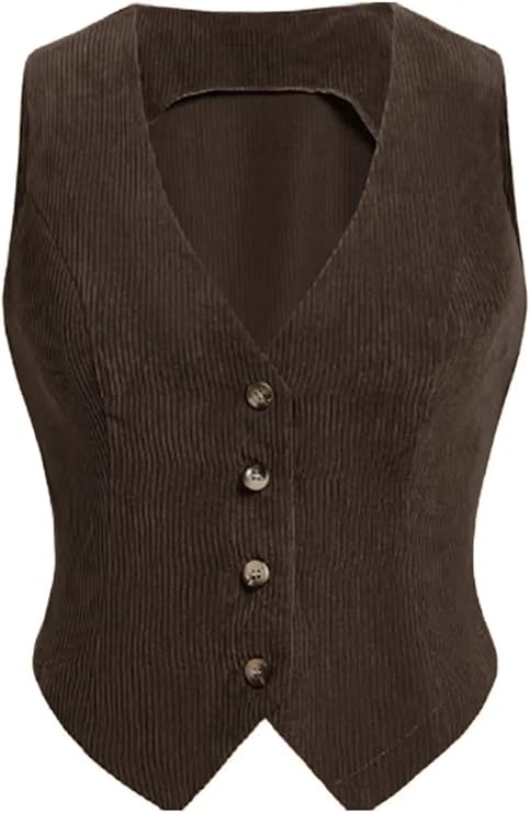 Women's Solid Corduroy Waistcoat V-Neck Vest