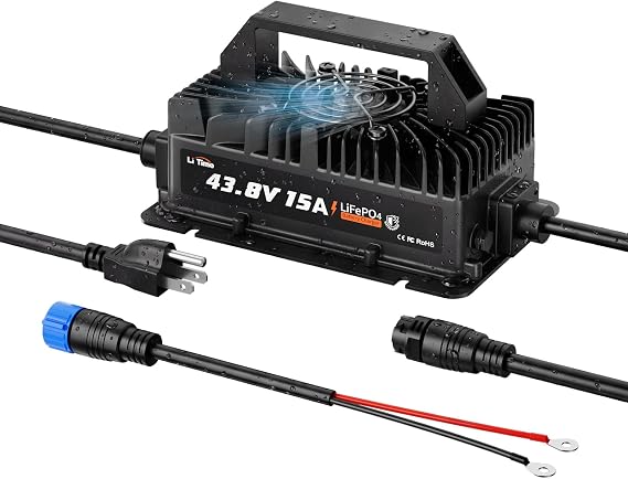 LiTime 36V (43.8) 15A LiFePO4 Battery Charger, 36 Volt Lithium Battery Charger IP66 Waterproof with Battery Activation, LED Indicator, Smart 3-Stage Charger for Golf Cart, RV, Trolling Motor