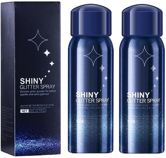 2 Pcs Body Glitter Spray, Perfect Long-Lasting Shiny Hair and Clothes Glitter Spray for Stage Makeup, Festival, Rave Prom.