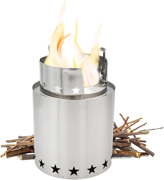 StarFire Portable Wood Burning Camp Stove 9 oz Ultralight Backpacking Stove, No Canister Needed, Boils Water in 8-12 Min, 201 Stainless Steel