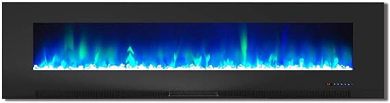 Cambridge CAM78WMEF-1BLK 78 in. Wall-Mount Electric Fireplace in Black with Multi-Color Flames and Crystal Rock Display