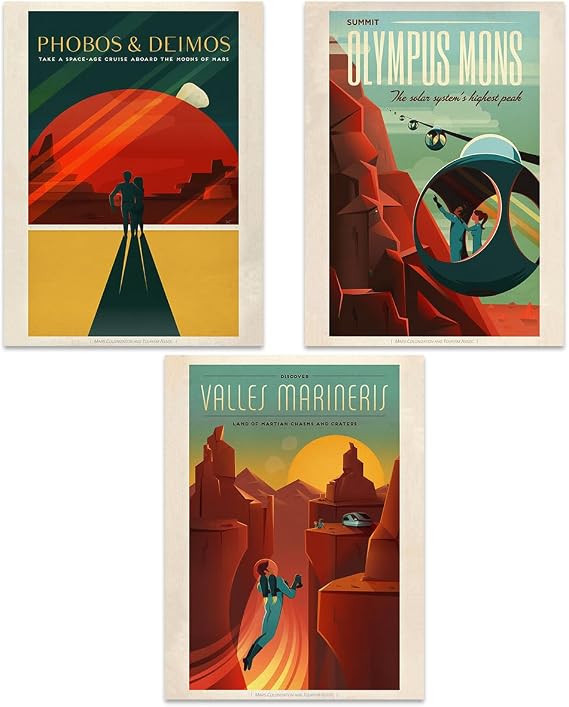 Doppelganger33 LTD Space Mars Travel Advert Pack 3 Posters 12x16 '' Unframed Art Prints
