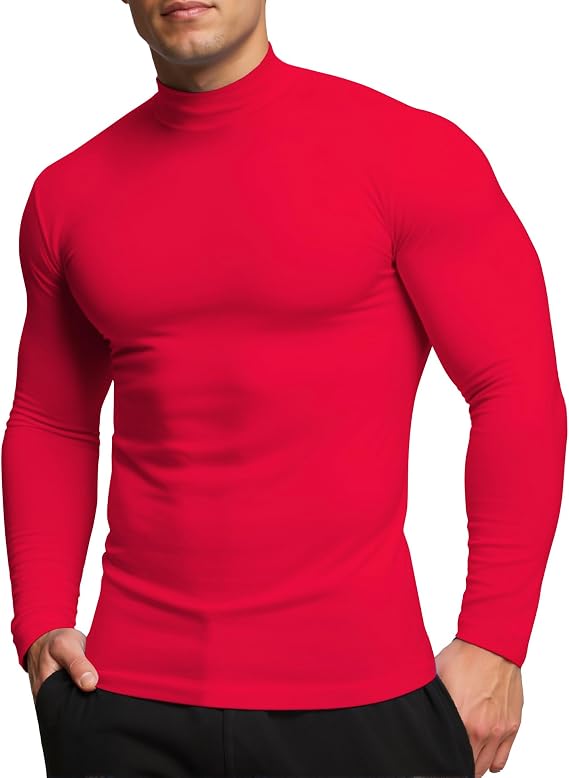 Mens Mock Turtleneck Long Sleeve Shirts, High Neck Thermal Base Layer