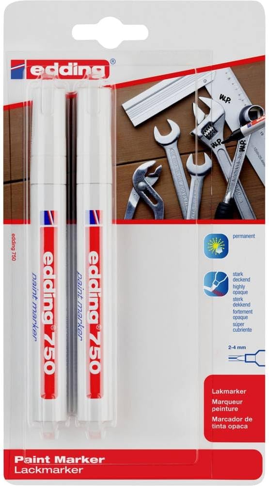 Edding 750 Paint Marker - White - Pack Of 2 Pens - Round Tip 2-4 mm - Paint Marker for Marking and Labelling Metal, Glass, Rocks Or Plastic - Heat-Resistant, Permanent, Smudge-Proof and Waterproof