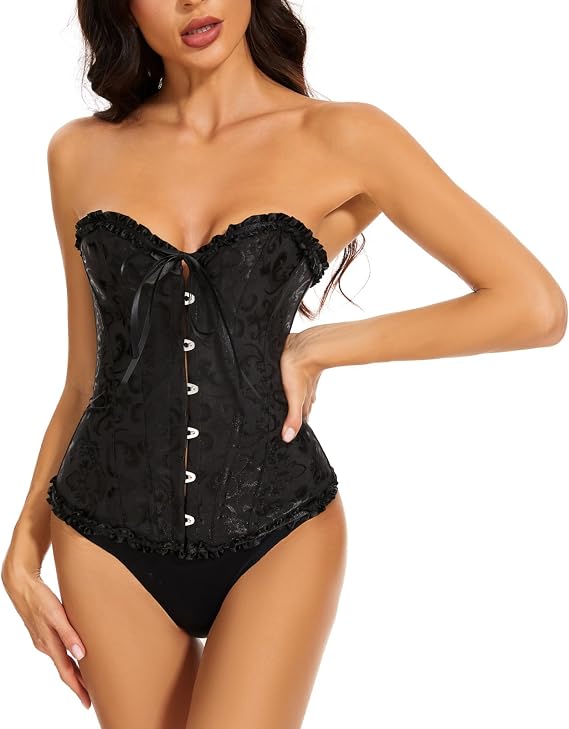 Corset Tops for Women Lace Up Boned Overbust Corset Bustier Lingerie Bodyshaper Top Corsets Top Women Sexy Lingerie, X-Large, Black