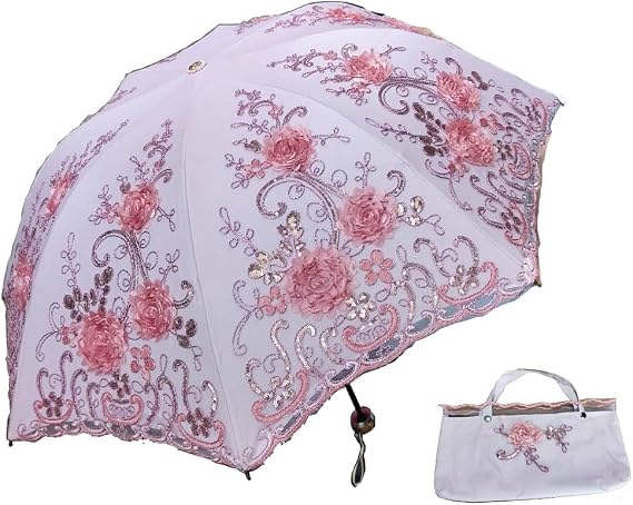 Foldable Lace Parasol Travel Sun Rain Umbrella Compact Anti UV Resistance Princess Sun Umbrella for Women & Girls