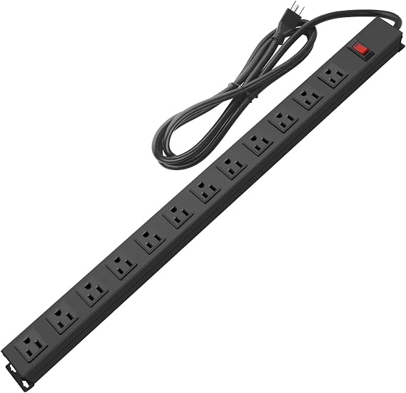 HHOSET Long Power Strip Surge Protector, 12 Ports, Black, 6FT