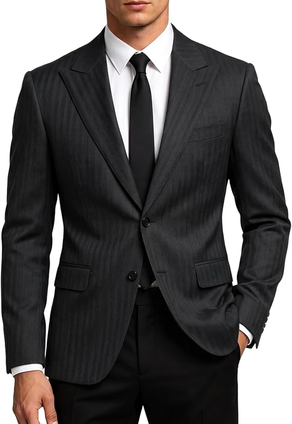 Cloudstyle Mens Pinstripe Blazer Formal Suit Jacket Peak Lapel Sport Coat | All-Day Comfort Fabric Regular Fit 2 Button Classic Timeless Design Essential for Wedding Business Meeting Date Night