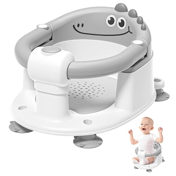 TPN Baby Bath Seat for Babies 6 Months & Up, Non-Slip Bath Tub Chair for Sitting Up Infant Bathtub (Grey)