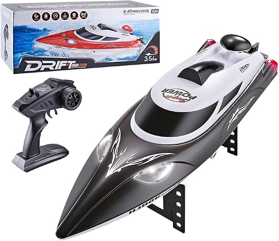 RC Boat for Pool & Lake, 2.4GHz 35KM/H High Speed Waterproof RC Boat with LED Lights, One-Key Capsize Recovery, Low Battery & Range Alarm, Dual Speed Modes, Water Adventure Model for Adults