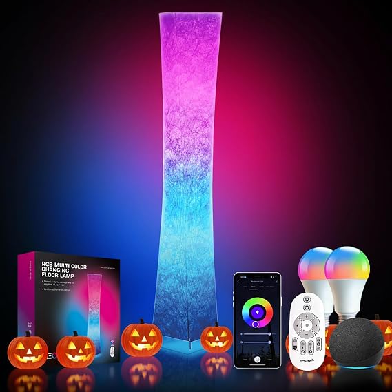 LEONC RGB+CCT Floor Lamp with Remote, 1800lm LED Tuya Smart 9W2 Bulbs, 61" Smart Modern Floor Lamp with Alexa, Music Sync and 16 Million Colors, Color Changing Standing Lamp for Bedroom Living Room