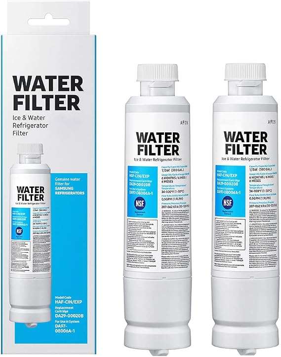 HAF-CIN/EXP Refrigerator Water Filter, Compatible with DA29-00020B Carbon Block Filtration, 99% Contaminant Reduction, 6-Month Life 2 Pack